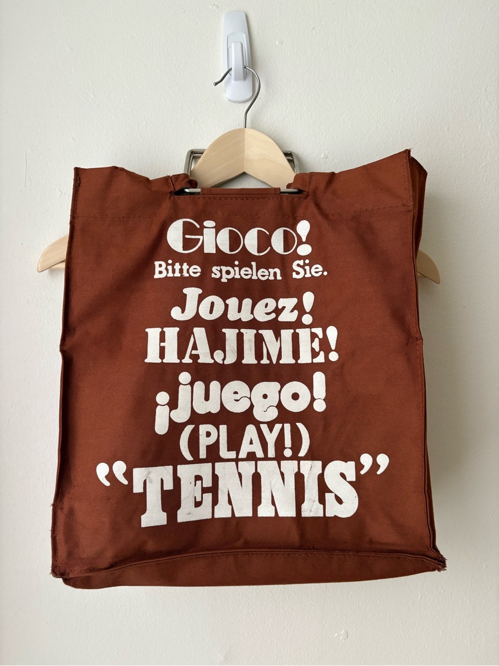 Vintage Brown 'TENNIS' Racket Tote Bag - Unbranded